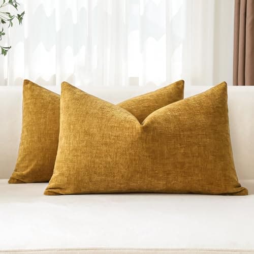 Image of JOTOM Set of 2 Cushion Covers 30x50 cm Soft Chenille Gold Yellow Decorative Throw Pillow Covers 12x20 Inch Lumbar Cushion Case Solid Pillowcases for Couch Sofa Living Room Bed Home Decor (Gold Yellow)