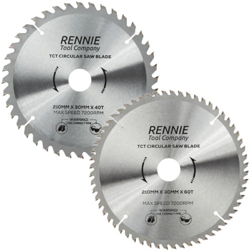 Image of 2 Pack - 210mm x 30mm x 40T & 60T TCT Circular Wood Saw Blades Includes 25mm 20mm & 16mm Bore Reduction Rings. Compatible with Festool Bosch Makita Dewalt Circular Saw Etc, Fits 216mm circular saws.