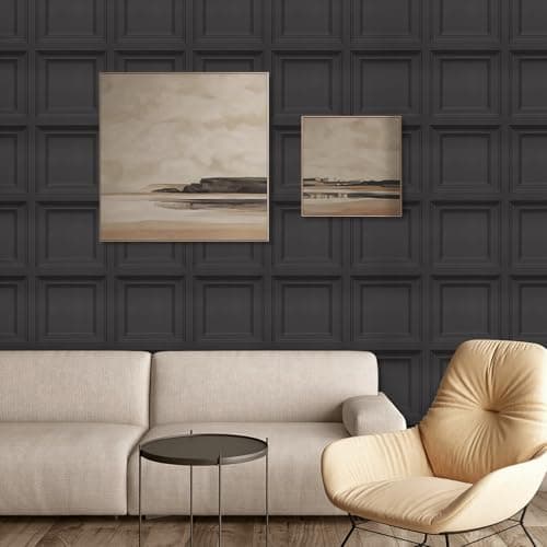 Image of Pamatio Wood Panel Black Wallpaper 3D Effect, Wooden Slat Modern Featured Living Room Decorative Wall Covering, Vintage Wallpaper for Ceilings Bedroom, 53 x 950cm(Roll)