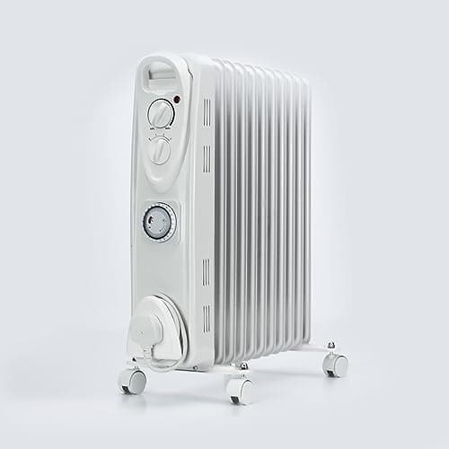 Image of STATUS 11-Fin Oil-Filled Radiator 2500W, 3 Heat Settings with Adjustable Thermostat and 24-Hour Timer, Overheat and Tip-Over Protection, Easy-Roll Castors, White (OFH11-2500WT1PKB)
