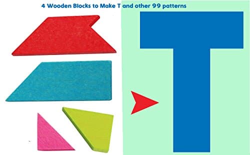 Image of TOWO Wooden Tangram T Puzzle for Kids - Pattern Blocks Geometric Shapes Montessori Toys Learning Materials- Travel Games- Smart Brain Teaser IQ Logic Puzzle Stocking Fillers Stuffers Children Adults