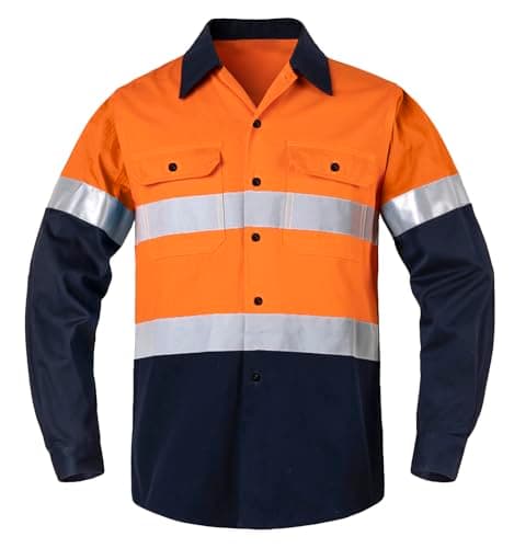Image of Yukirtiq Mens High Visibility Polo Shirt Reflective Tape Work Button T-Shirt Hi-vis Two Tone Sweatshirt Long Sleeve Breathable Tops, Orange, XXL