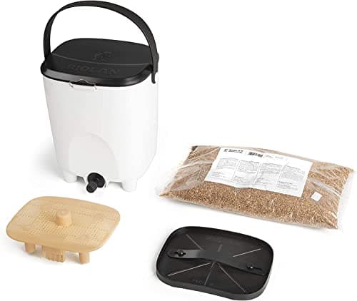 Image of Biolan Bokashi Composting Set – Durable Compost Bin (10l) with Airtight Lid, Leak-Free Tap, made Plastic, Contains EM-Bokashi Bran (1 kg). (White)