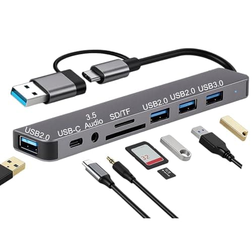 Image of 8 in 2 USB C Adapter, USB Hub Multiport Adapter with SD TF Card Reader, 3*Usb 2.0, 3.5 mm Audio Ports, Type C Hub Docking Station for MacBook, Acer, Switch, Smartphones, Laptops