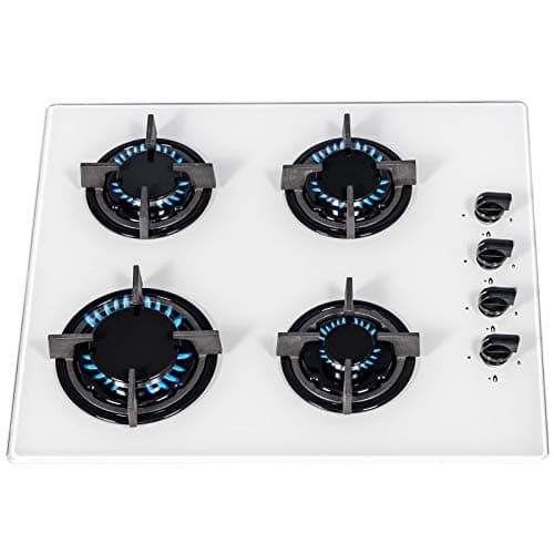Image of SIA GHG602WH 60cm White 4 Burner Gas On Glass Hob With Cast Iron Pan Stands