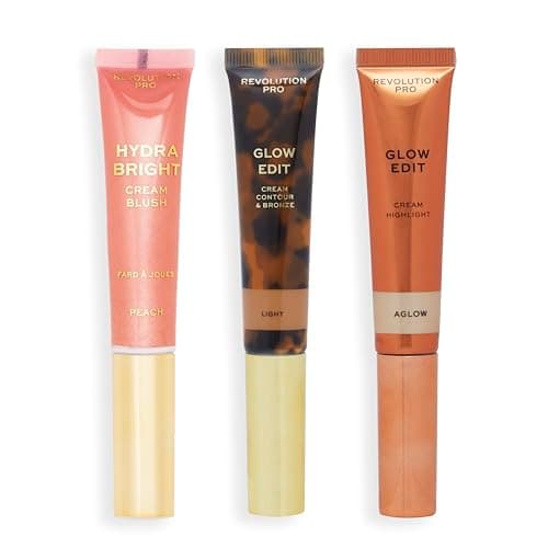 Image of Revolution Pro Cream Face Wand Trio, Cream Contour, Blush & Highlighter Makeup Set, Vegan & Cruelty-Free, Light, 1x12ml, 2x15ml