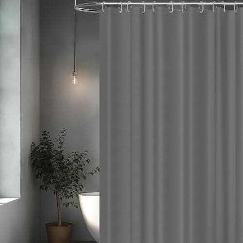 Image of hzkais Grey Shower Curtain, Mould Proof and Mildew Resistant Washable Bathroom Curtains, Shower Curtain for Bathroom, Bath Curtains with Hooks, Solid Color, 180 x 180 cm(71 x 71 Inch)