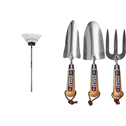 Image of Spear and Jackson Neverbend Professional Heavy Duty Flexo Lawn Rake 3872HD & Spear and Jackson 3056GS/12 Neverbend Stainless Hand Tool Gift Set