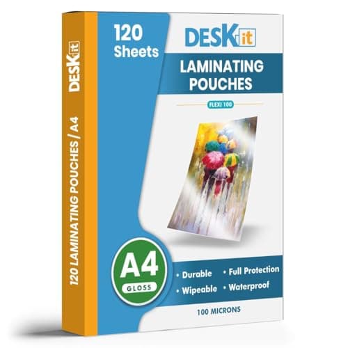 Image of Deskit Laminating Pouches A4, Glossy, 120 Sheets, 100 Microns - Clear and Durable Presentations - Flexible Rigidity for Everyday Use