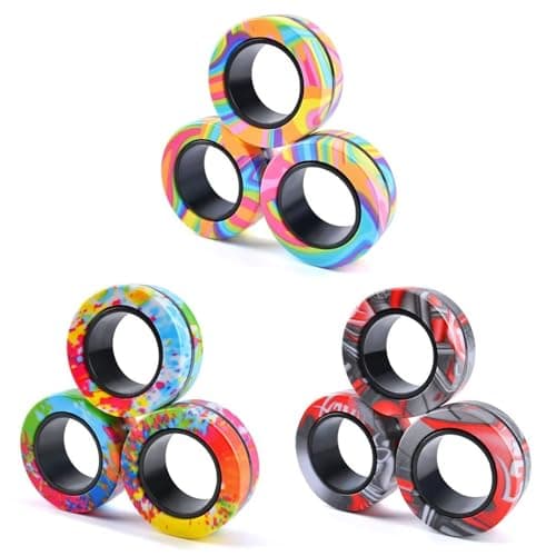 Image of EDLMKM 9 Pieces Magnetic Rings Fidget Toy, Magnet Finger Spinner, Magnets Fidget Toy Stress Relief, Finger Spinner Fidgets Magnetic Toys, Fidgets Spinners for Kids Teen Stress Relief
