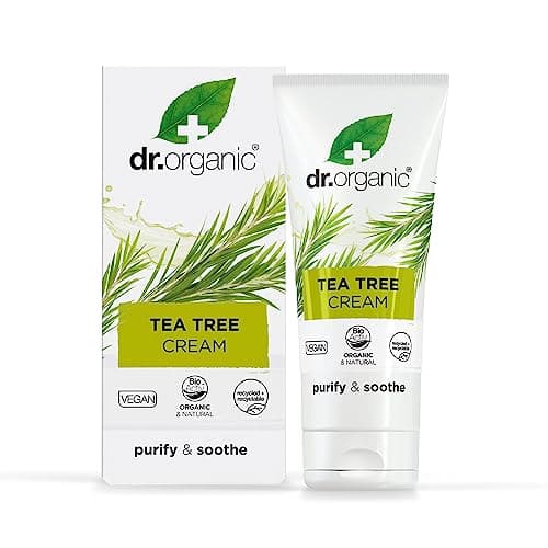 Image of Dr Organic Tea Tree Cream, Purifying , Barrier Cream, Mens, Womens, Natural, Vegan, Cruelty-Free, Paraben & SLS-Free, Recycled & Recyclable, Organic, 50ml, Packaging may vary