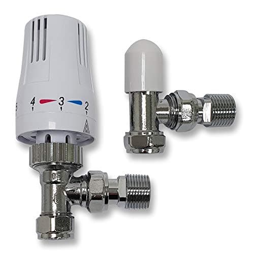 Image of Kartell TRV Thermostatic Radiator Valve + Lockshield 1/2" x 15mm White Angled