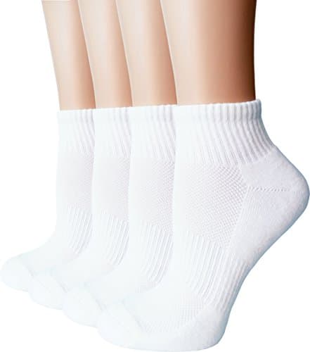 Image of FORMEU Women Ankle Socks 4 Pairs White Sports Trainer Socks Running Gym Socks Low Cut Cotton Athletic Breathable Anti Blister Cushioned Sock Ladies Girls