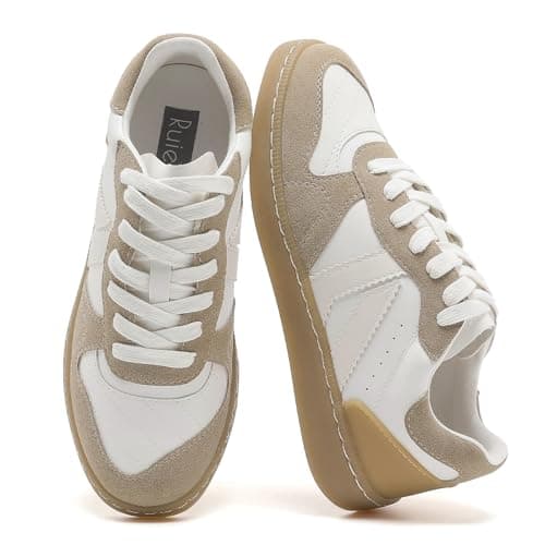 Image of Ruiee Womens Trainers Fashion Sneakers Casual Trendy Tennis Walking Shoes Comfortable Neutral Stylish Retro Trainers Daily Running Lace Up Shoes.240161 WT/BR UKSize7