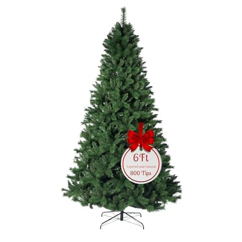 Image of Evre Canada Spruce 6ft Artificial Christmas Tree with 800 PVC Tips, Easy Build Hinged Branches & Strong Metal Stand