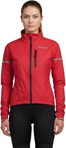 Image of Sikma WOMEN CYCLING JACKET LADIES RAIN COAT WATERPROOF WATER RESISTANT JACKET RUNNING CASUAL TOP OUTDOOR (Red,Medium)