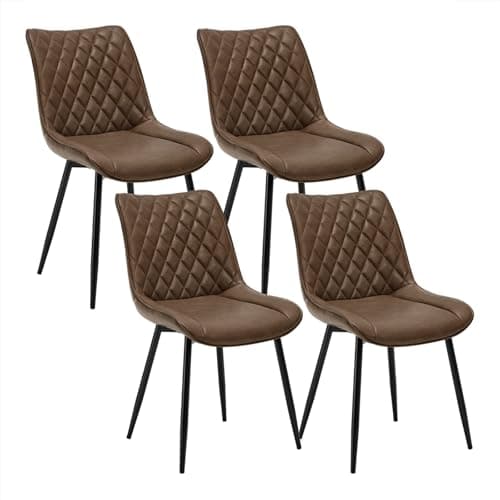 Image of WOLTU Dining Chairs Set of 4, Accent Chairs for Kitchen/Bedroom/Reception Room/Balcony, Leatherette, Brown, with Backrest and Padded Seat