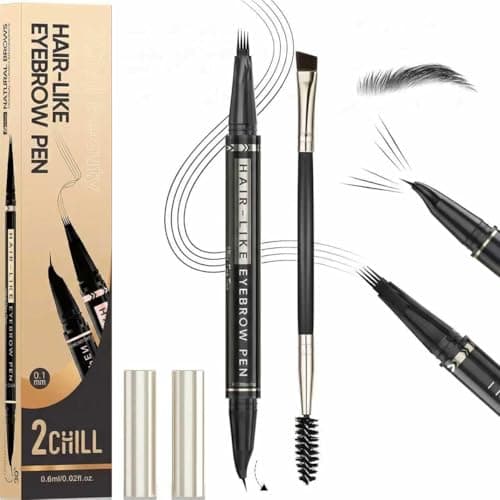 Image of 2CHILL 30° Curved Eyebrow Pencil, Magic 2 in 1 Eyebrow Pen Pro, Waterproof Eye Brow Pen with 4 Tips, Vivid Microblading Brow Pencils for Women, Last All Day Makeup (05 Black)