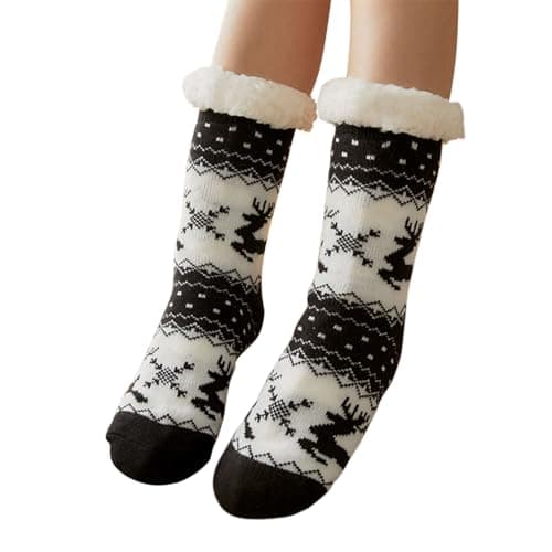 Image of LOIJMK Fitness Socks Winter Fleece Lined Wool Socks Lamb Pattern Cosy Heavy Thermal Boot Socks Fluffy Floor Free Socks for Men and Women Socks Virgin Wool Men, black, One Size