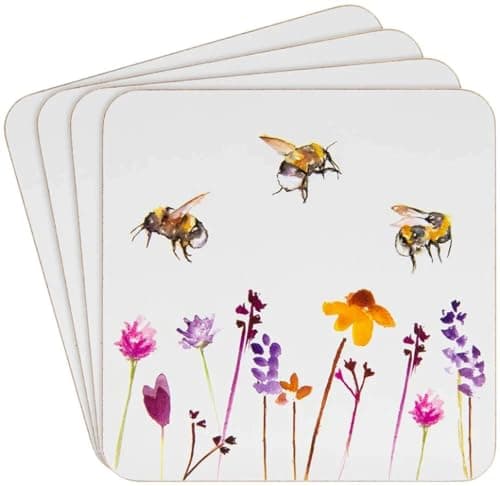 Image of Heat Resistant Cork Back Coasters Pretty Water Colour Busy Bees Design by Jennifer Rose Gallery