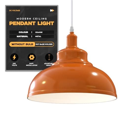 Image of DC VOLTAGE Modern Ceiling Pendant Light Orange Metal Lampshade Easy Fit E27 Base with Adjustable Cable Hanging Light Fitting for Kitchen Living Room Bedroom Restaurant Office Bar