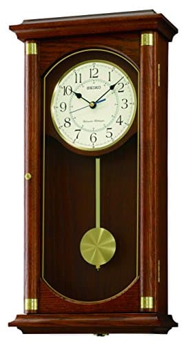 Image of Seiko QXH039B Oak Wooden Quartz Battery Wall Clock with Pendulum and Westminster Chime, Volume Control