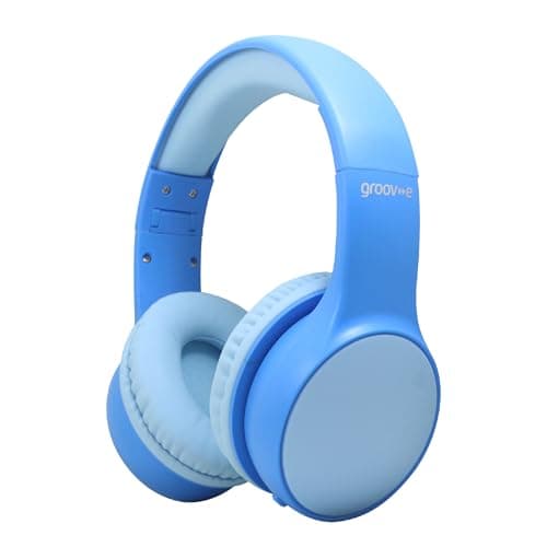 Image of groov e KIDZ Wireless Bluetooth Headphones for Kids - Over the Ear Headphone with a Volume Limiter Switch, Adjustable Headband, & 20Hrs Audio Playback - 3.5mm Audio Jack - Blue