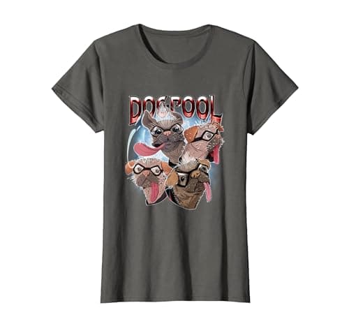 Image of Marvel Deadpool & Wolverine Dogpool Sketchy Hero Faces T-Shirt, Women, Asphalt Grey, Medium