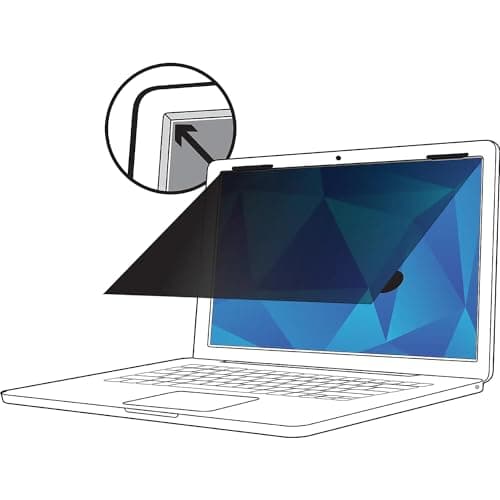 Image of 3M Privacy Filter. 14 inch black laptop Privacy Screen for edge-to-edge flat front infinity display. Protect your data from visual hacking.