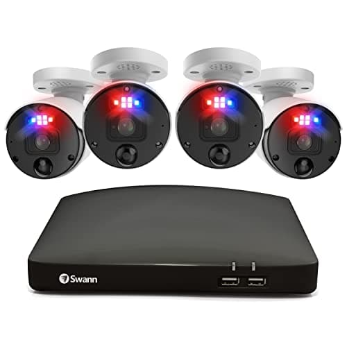 Image of Swann Master-Series NVR Security System with 2TB HDD, 4K HD, 4 Camera 8 Channel, Wired CCTV Outdoor Indoor, PoE, Spotlights, Flashing Lights, Colour Night Vision, Heat Motion Detection, 879904