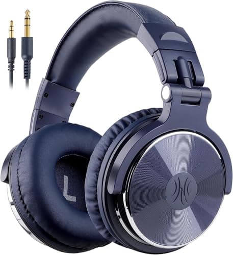 Image of OneOdio Over Ear Headphone Studio Wired Bass Headsets with 50mm Driver, Foldable Lightweight Headphones with Shareport and Mic for DJ Recording Monitoring Mixing Podcast Guitar PC TV (Night Blue)