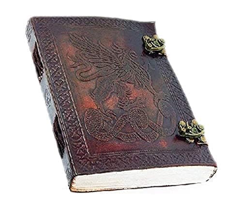 Image of OVERDOSE Vintage Celtic Griffin Journal Dragon Diary with Dual C-Lock - Handmade Antique Journal | Bound leather Journal | Leather Sketchbook| Notebook Diary - 6 x 8 inches | 15 x 20 cm I A5