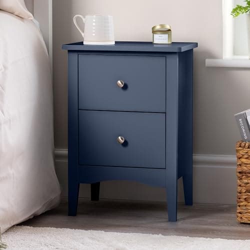 Image of CHRISTOW 2 Drawer Bedside Table, Modern Bedroom Nightstand, Wooden MDF Side End Stand for Living Room Hallway Sofa, Brushed Chrome Handles, Smooth Glide Runners (H57cm x W40cm x D30cm)