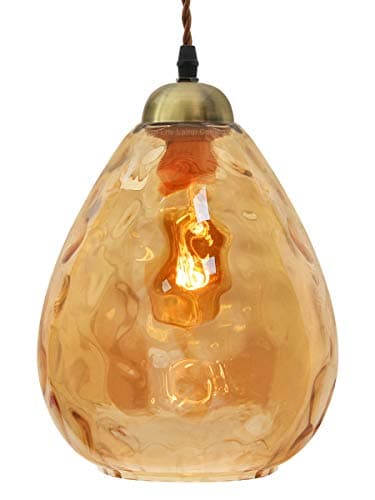 Image of Modern Brass Pendant Light Amber Glass Ceiling Lamp Shade Smoked Teardrop M0-239-F