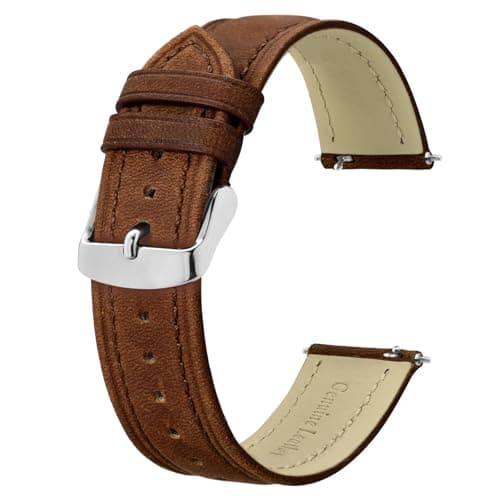 Image of BISONSTRAP Extra Long Watch Bands 20mm, Leather Watch Straps for Men, XL Replacement Strap for Large Wrists,Toffee Brown (Silver Buckle)