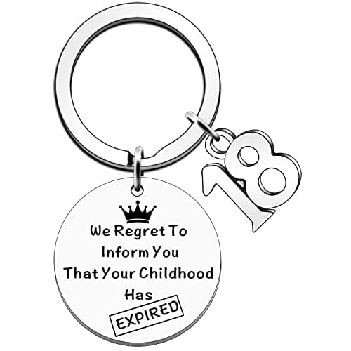 Image of JETTOP 18th Birthday Gifts for Girls 18th Birthday Gifts for Boys Him Keyring Inform You That Your Childhood Has Expired
