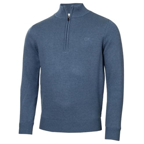 Image of Calvin Klein Mens Lined Chunky Half Zip Sweater - Denim Marl - M