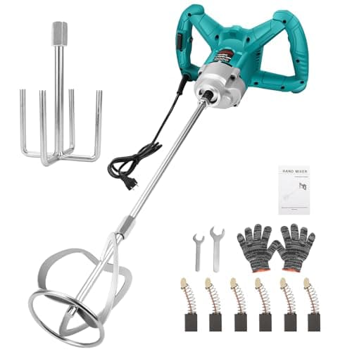 Image of Concrete Cement Electric Mixer Machine 3200W with 6 Adjustable Speed, Handheld Electric Cement Mixer for Drill for Mixing Mud, Cement, Mortar, Paint, Fodder, UK Plug