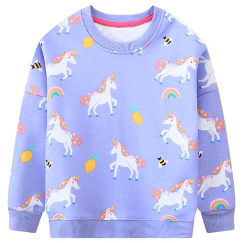 Image of Baogaier Baby Girls Sweatshirts Crewneck Pullover for Toddler Clothes Girl Cotton Top Long Sleeve Casual Jumper Purple Horse Animal Print Cute T Shirt Fall for Kids Age 2-3 Years