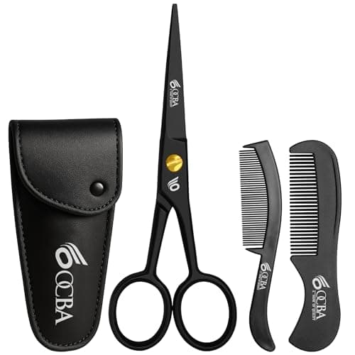 Image of OCBA Beard Scissor Professional Moustache Scissors Ear and Nose Hair Trimming Scissors Stainless Steel, Safety Use for Eyebrows (Black)