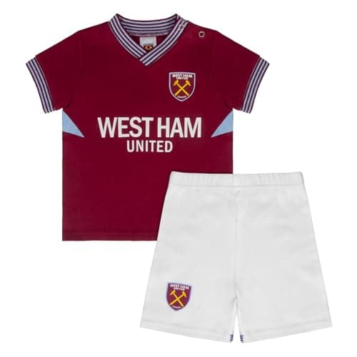 Image of West Ham United FC Baby T-Shirt & Shorts Home Kit - Official Football Gift, Claret, 2-3 Years
