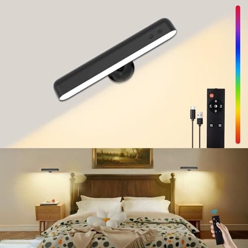 Image of Speclux Rechargeable Wall Lights, LED Battery Operated Wall Lights with 7500mAh Battery Lamp for Bedroom, 3 Colors with 15 RGB Colors, 360°Rotate & Stepless Dimmable Brightness (1 Pack Black)