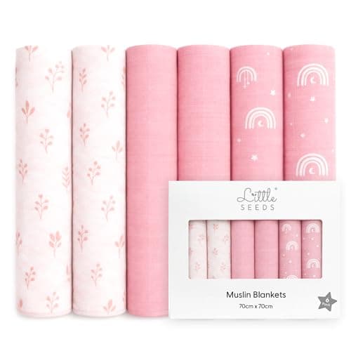 Image of Little Seeds Baby Muslin Cloths 70 x 70cm, 6 Pack | Soft & Absorbent Muslin Squares & Burp Cloths for Newborns | Breathable Baby Cloths - PINK