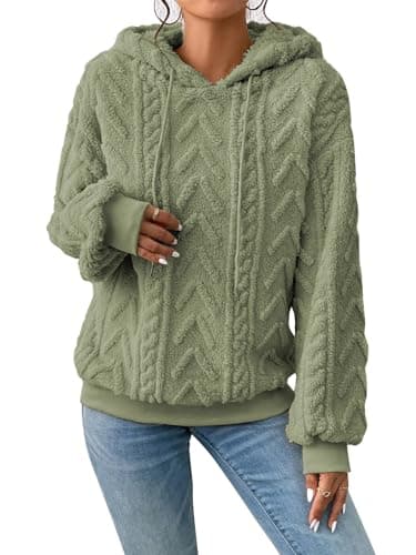 Image of Zetieny Womens Fleece Hoodie Oversized Winter Jacket Casual Teddy Fleece Hoodies Coat Warm Fuzzy Fluffy Tops Pullover Green