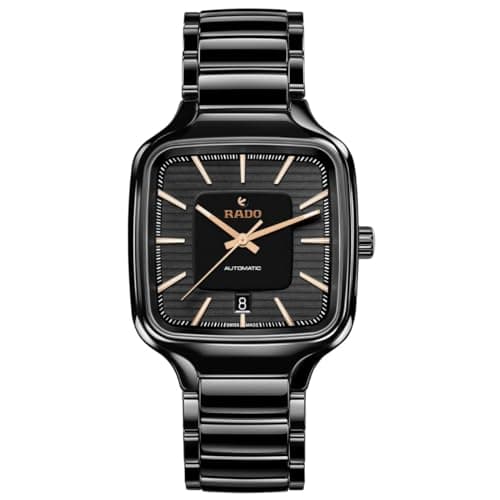 Image of Rado True Square Automatic Black Dial with Rose Gold Index, Date Display and Swiss Automatic Movement, Black, 5 inches, Avant Garde