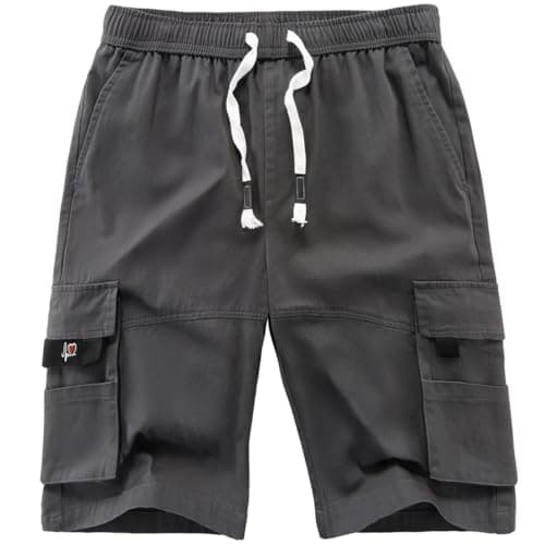 Image of iCKER Mens Cargo Shorts Summer Casual Elastic Loose Fit Combat Work Shorts Cotton Multi Pocket,Grey DK105,XL