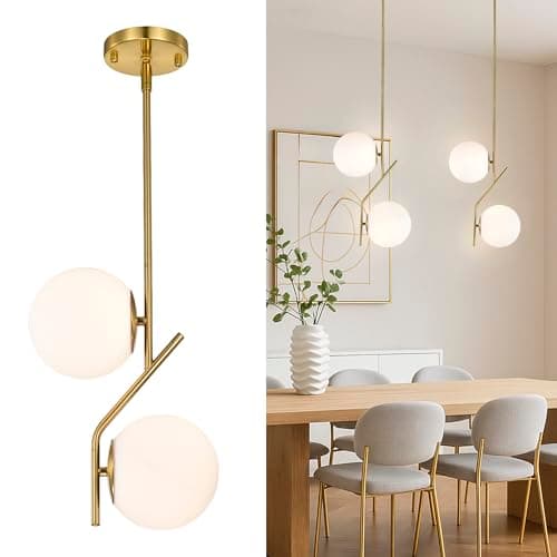 Image of Gold Globe Pendant Lights with 2-Light 5.9Inch Frosted Glass Shade, Glass Ceiling Lights Modern Pendant Lighting for Dining Room, Hallway, Bedroom, E14