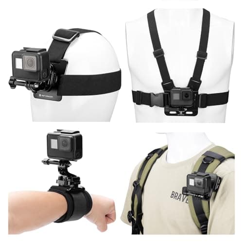 Image of K&F CONCEPT 4-in-1 Adjustable Chest Strap, Head mount, 360° Rotating Wrist Band, Backpack Clip, with Phone Holder, Quick Release Compatible with Gopro AKASO Insta DJI osmo Action Cameras Accessories