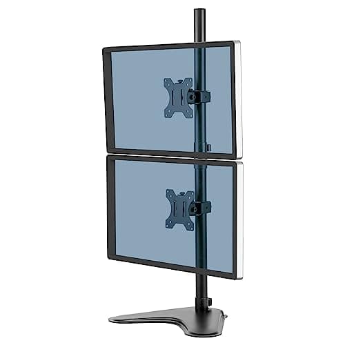 Image of Fellowes Dual Stacking Monitor Arm - Seasa Freestanding Monitor Mount for 8KG 32 inch Screens - Ergonomic Adjustable Monitor Arm - Tilt 45° Pan 120° Rotation 360°, VESA 75 x 75/100 x 100 - Black