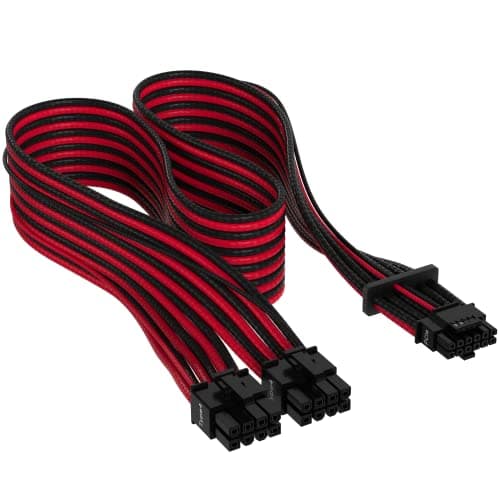 Image of Corsair Premium 600W PCIe 5.0 / Gen 5 12VHPWR PSU Cable - Fits Type-4 PSUs via Dual 8-pin PCIe - 12+4pin Connector - Mesh Paracord Sleeving - Black/Red